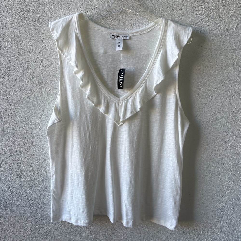 White House Black Market XL Sleeveless Ruffle V Neck Slub Tank NWT Casual Beach
